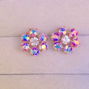 Aurora Borealis Rose Gold Crystal Flower Statement Earrings
